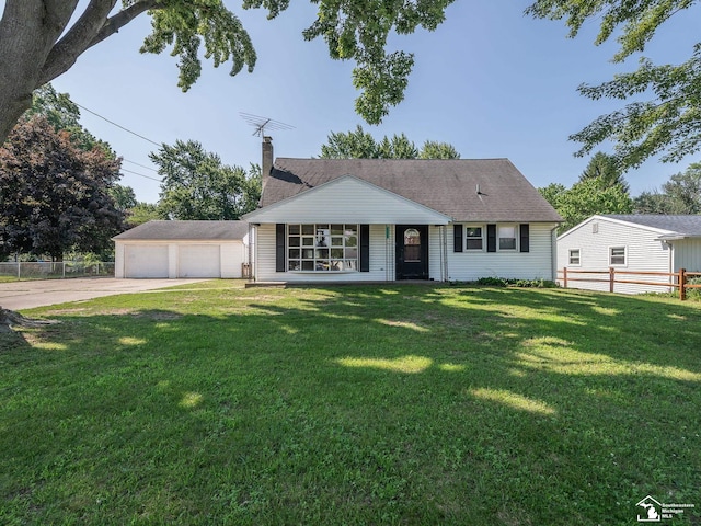 855 Mildred Ave, Temperance, MI 48182 - ranch-style home featuring a chimney, a detached garage, covered porch, and driveway
