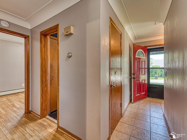 855 Mildred Ave, Temperance, MI 48182 - corridor featuring a baseboard radiator and light wood-style flooring