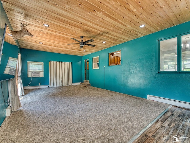 855 Mildred Ave, Temperance, MI 48182 - carpeted spare room featuring wood ceiling, a ceiling fan, recessed lighting, a baseboard radiator, and cooling unit