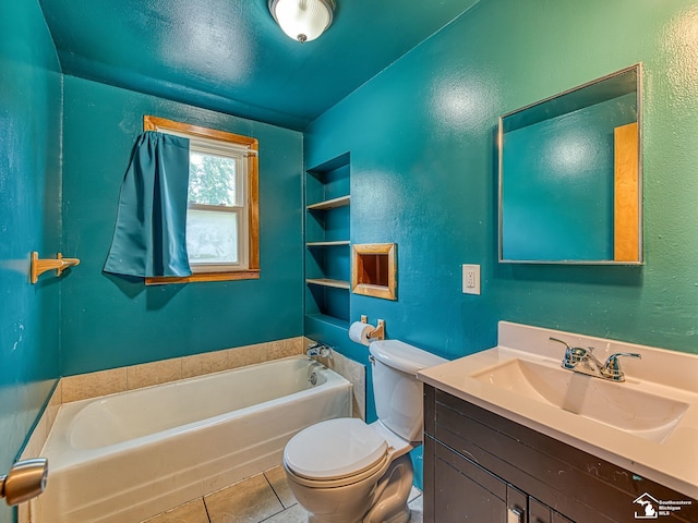 855 Mildred Ave, Temperance, MI 48182 - bathroom featuring a bath, vanity, tile patterned flooring, a textured wall, and built in features