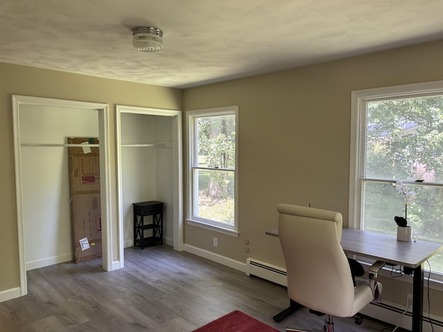 4442 Congdon Dr, Williamston, MI 48895 - home office with wood finished floors and a baseboard heating unit