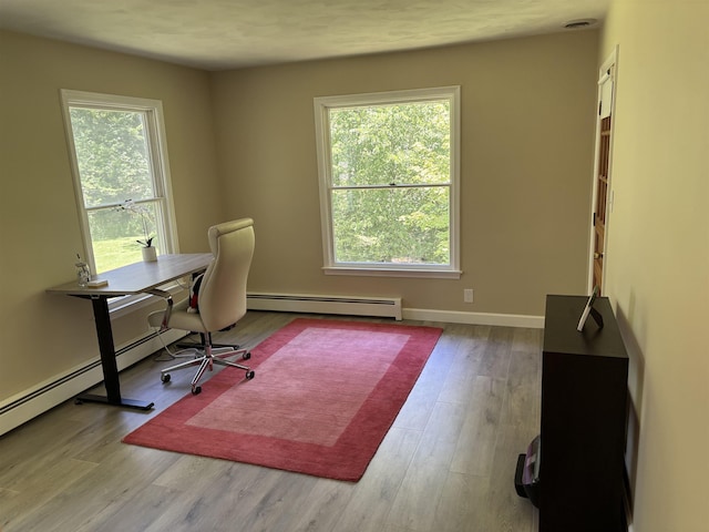 4442 Congdon Dr, Williamston, MI 48895 - office space featuring a baseboard heating unit and wood finished floors