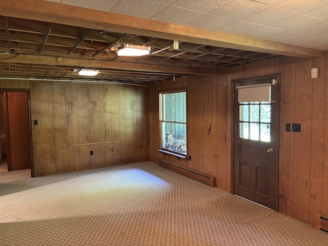 4442 Congdon Dr, Williamston, MI 48895 - basement with baseboard heating, carpet flooring, and wooden walls
