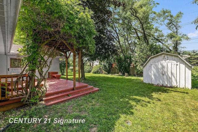 9 Wiltse Ct, Saginaw, MI 48603 - view of yard featuring a storage shed and a wooden deck