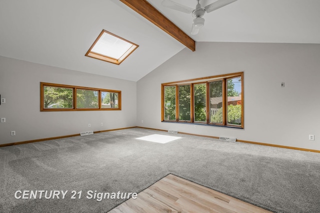 9 Wiltse Ct, Saginaw, MI 48603 - unfurnished room with a skylight, ceiling fan, carpet floors, and wood finished floors