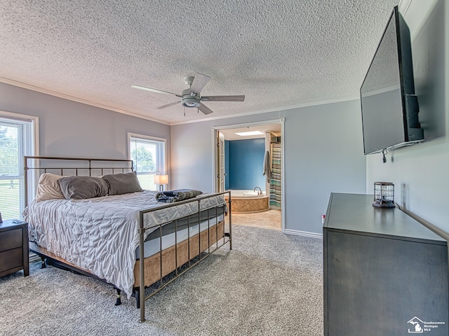 8955 Grafton Rd, Newport, MI 48166 - bedroom with ornamental molding, carpet, a textured ceiling, and a ceiling fan