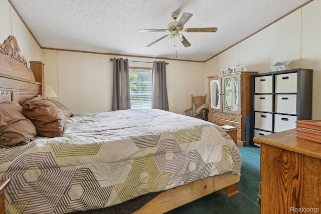 4591 Swaffer Rd, Millington, MI 48746 - carpeted bedroom featuring a textured ceiling, ornamental molding, and ceiling fan