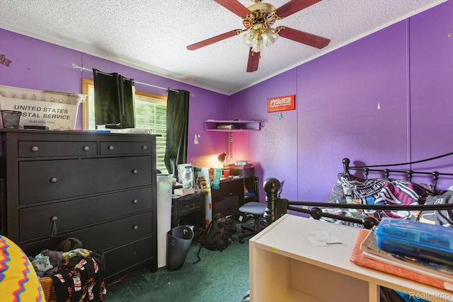 4591 Swaffer Rd, Millington, MI 48746 - carpeted bedroom featuring a textured ceiling, lofted ceiling, and a ceiling fan