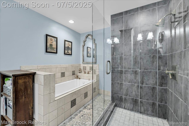 2511 Birch Harbor Ln, West Bloomfield, MI 48324 - full bath with a shower stall, a bath, tile patterned floors, and recessed lighting