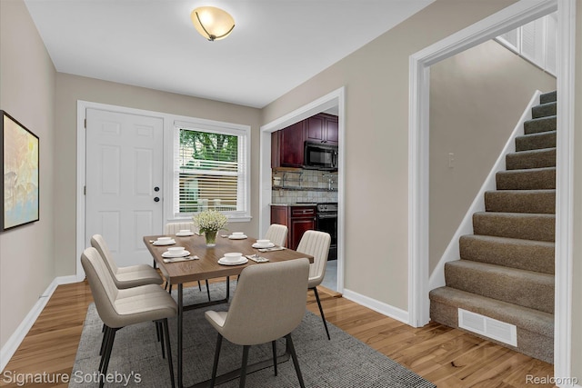 1717 Penistone St, Birmingham, MI 48009 - dining area featuring stairs and light wood-type flooring