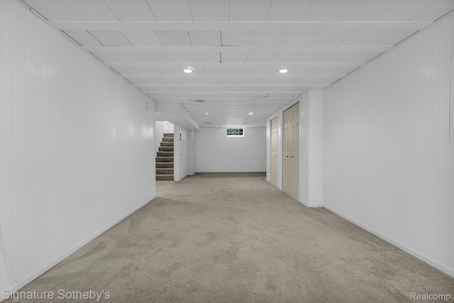 1717 Penistone St, Birmingham, MI 48009 - finished basement featuring stairs, carpet, and recessed lighting