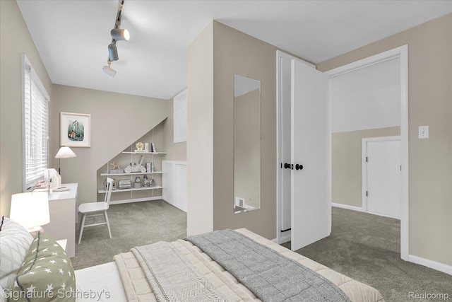 1717 Penistone St, Birmingham, MI 48009 - carpeted bedroom featuring rail lighting and baseboards