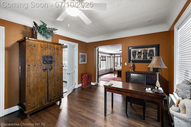 777 Kensington Ln, Bloomfield Hills, MI 48304 - office featuring a textured ceiling, wood finished floors, healthy amount of natural light, and a ceiling fan