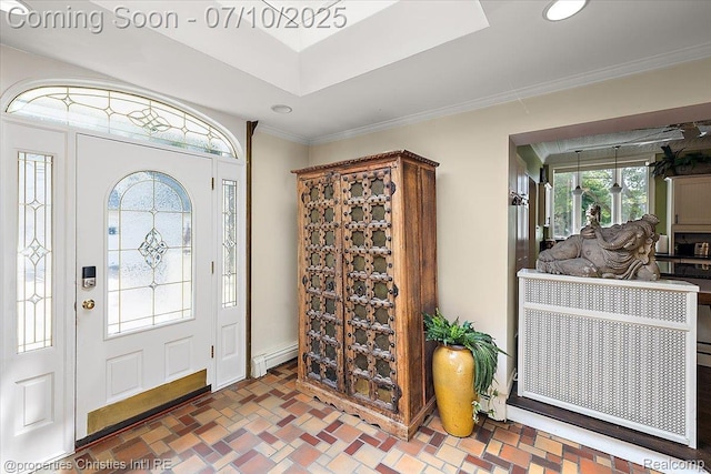 777 Kensington Ln, Bloomfield Hills, MI 48304 - foyer with ornamental molding, recessed lighting, and a baseboard radiator