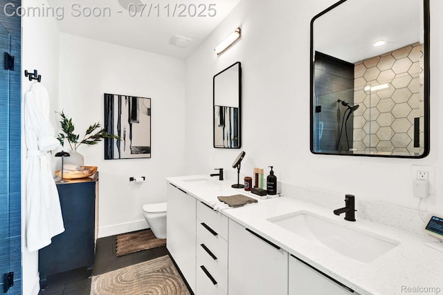 258 Edmund Pl, Detroit, MI 48201 - full bath featuring double vanity, a tile shower, and wood finished floors