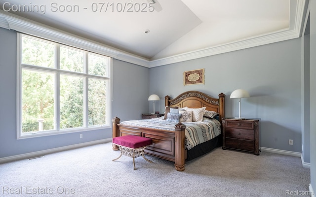 6120 Evanswood Rd, Troy, MI 48085 - carpeted bedroom featuring vaulted ceiling and multiple windows