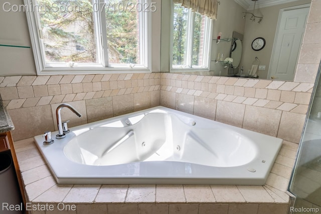 6120 Evanswood Rd, Troy, MI 48085 - full bathroom with ornamental molding and a tub with jets