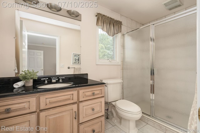 6120 Evanswood Rd, Troy, MI 48085 - full bath featuring a stall shower, vanity, and ornamental molding