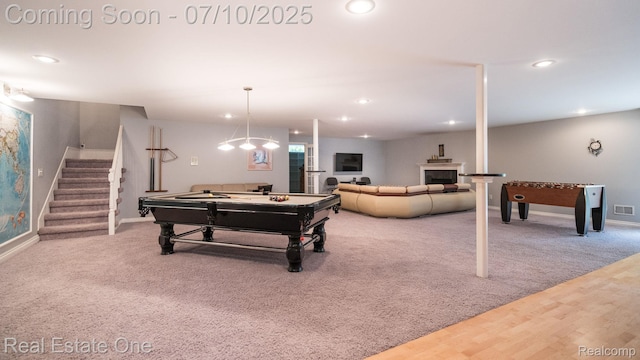 6120 Evanswood Rd, Troy, MI 48085 - recreation room featuring recessed lighting, pool table, and carpet floors