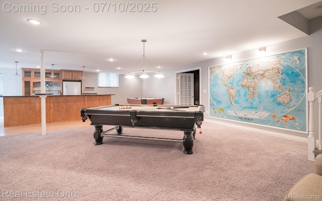 6120 Evanswood Rd, Troy, MI 48085 - game room featuring carpet floors, recessed lighting, and pool table