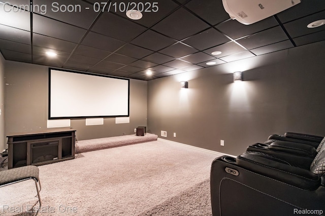 6120 Evanswood Rd, Troy, MI 48085 - carpeted home theater room with a drop ceiling and baseboards