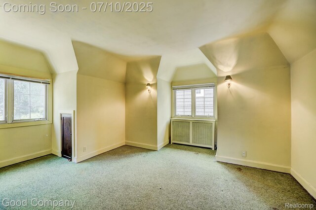 66 Oakdale Blvd, Pleasant Ridge, MI 48069 - additional living space featuring vaulted ceiling, carpet, and radiator