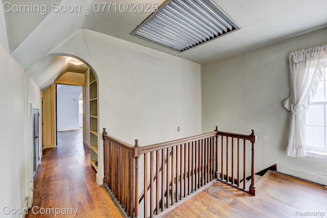 66 Oakdale Blvd, Pleasant Ridge, MI 48069 - corridor featuring an upstairs landing, wood finished floors, and arched walkways