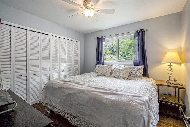 646 Dellwood Dr, Ann Arbor, MI 48103 - bedroom featuring wood finished floors, a closet, and a ceiling fan