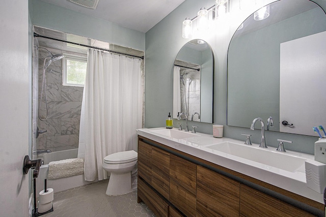 646 Dellwood Dr, Ann Arbor, MI 48103 - full bathroom with shower / tub combo with curtain, double vanity, and tile patterned flooring