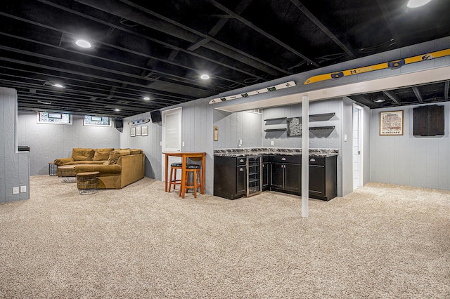 646 Dellwood Dr, Ann Arbor, MI 48103 - basement featuring bar area, wine cooler, and carpet