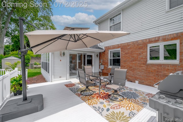 11216 Old Bridge Rd, Grand Blanc, MI 48439 - wooden deck featuring outdoor dining area and area for grilling