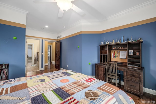 18198 Shelley Pond, Northville, MI 48168 - bedroom featuring wood finished floors, ornamental molding, ceiling fan, and recessed lighting