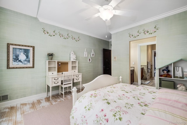18198 Shelley Pond, Northville, MI 48168 - bedroom with crown molding, wood finished floors, and ceiling fan