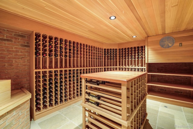 18198 Shelley Pond, Northville, MI 48168 - wine cellar featuring a relaxing sauna, wood ceiling, brick wall, and recessed lighting
