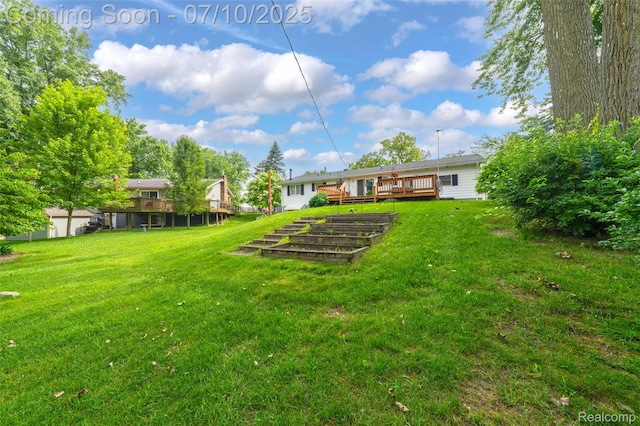 2150 Dunwoodie St, Ortonville, MI 48462 - view of green lawn with a deck and a vegetable garden