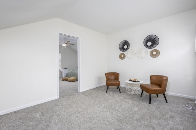 5544 Balfour Rd, Detroit, MI 48224 - sitting room featuring vaulted ceiling, carpet, and a ceiling fan