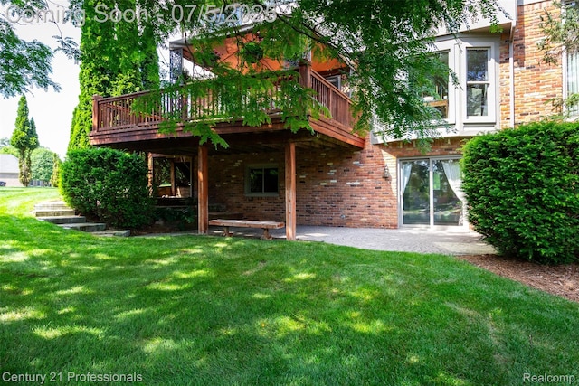 6626 Lake Pointe, Shelby Twp, MI 48317 - rear view of property featuring a yard, brick siding, a deck, and a patio