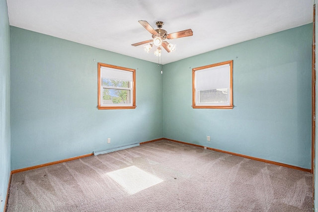 981 Vinewood Dr, Saint Joseph, MI 49085 - empty room with baseboard heating, carpet flooring, and ceiling fan