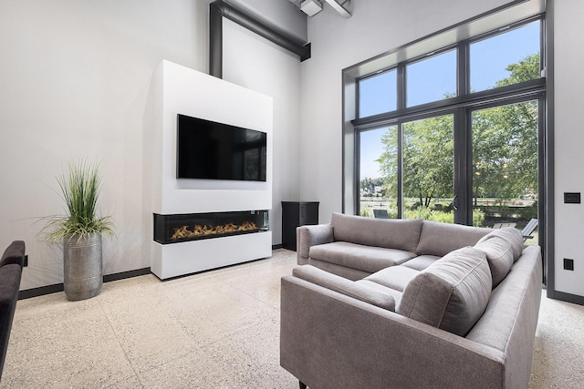 220 King St Unit 6, Lowell, MI 49331 - living area featuring a towering ceiling and a glass covered fireplace