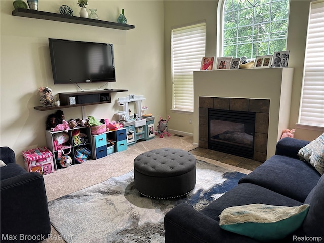 38351 Churchill, Farmington Hills, MI 48331 - carpeted living area featuring a tile fireplace