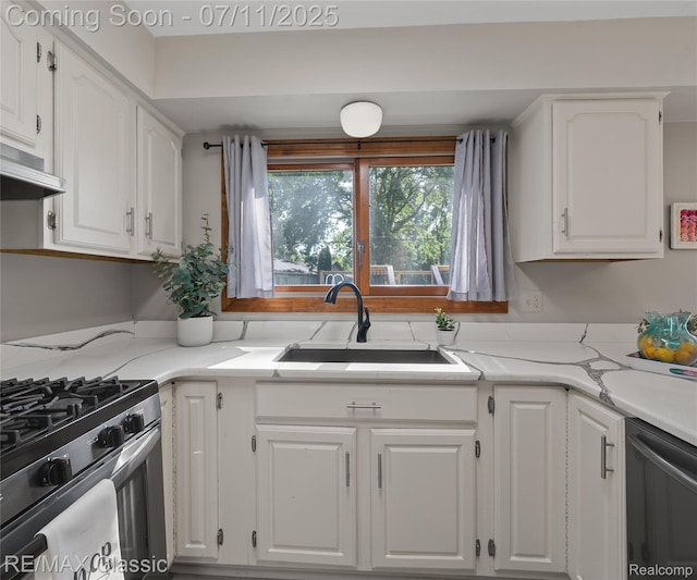 25067 Skye Dr, Farmington Hills, MI 48336 - kitchen featuring white cabinets, appliances with stainless steel finishes, and under cabinet range hood