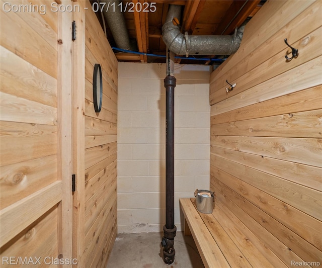 25067 Skye Dr, Farmington Hills, MI 48336 - sauna featuring concrete flooring and wooden walls