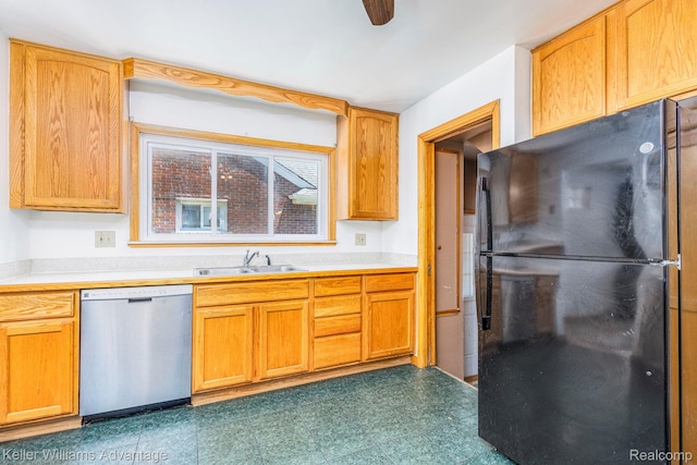 17237 Philomene Blvd, Allen Park, MI 48101 - kitchen featuring freestanding refrigerator, dishwasher, light countertops, and dark flooring