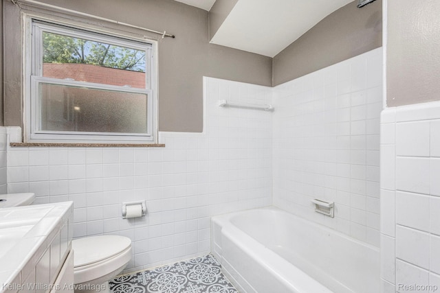 17237 Philomene Blvd, Allen Park, MI 48101 - full bathroom featuring tile walls, tile patterned flooring, vanity, and a wainscoted wall