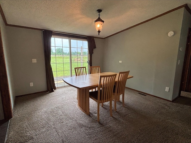 9670 Sayers Rd, Munith, MI 49259 - dining area featuring crown molding, carpet, and a textured ceiling