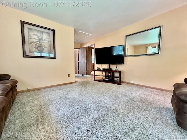 2243 Sunnyside Rd, Kimball, MI 48074 - carpeted living room with attic access and baseboards