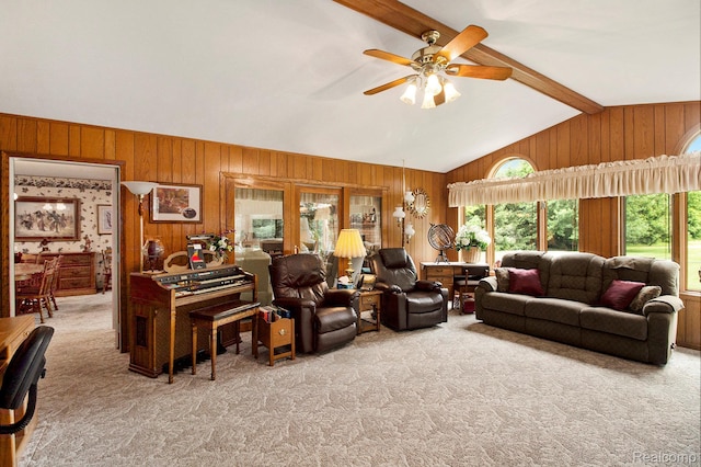 10363 E Bristol Rd, Davison, MI 48423 - living area with wooden walls, carpet flooring, healthy amount of natural light, and ceiling fan