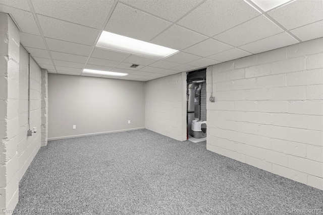 17729 Harman St, Melvindale, MI 48122 - finished below grade area with a drop ceiling, concrete block wall, and carpet flooring