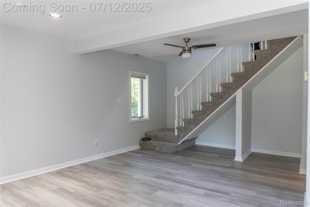 14778 Harrison St, Livonia, MI 48154 - stairway with wood finished floors, ceiling fan, and recessed lighting