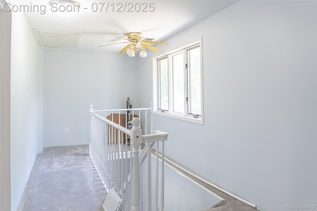 14778 Harrison St, Livonia, MI 48154 - hallway with attic access, carpet flooring, and an upstairs landing